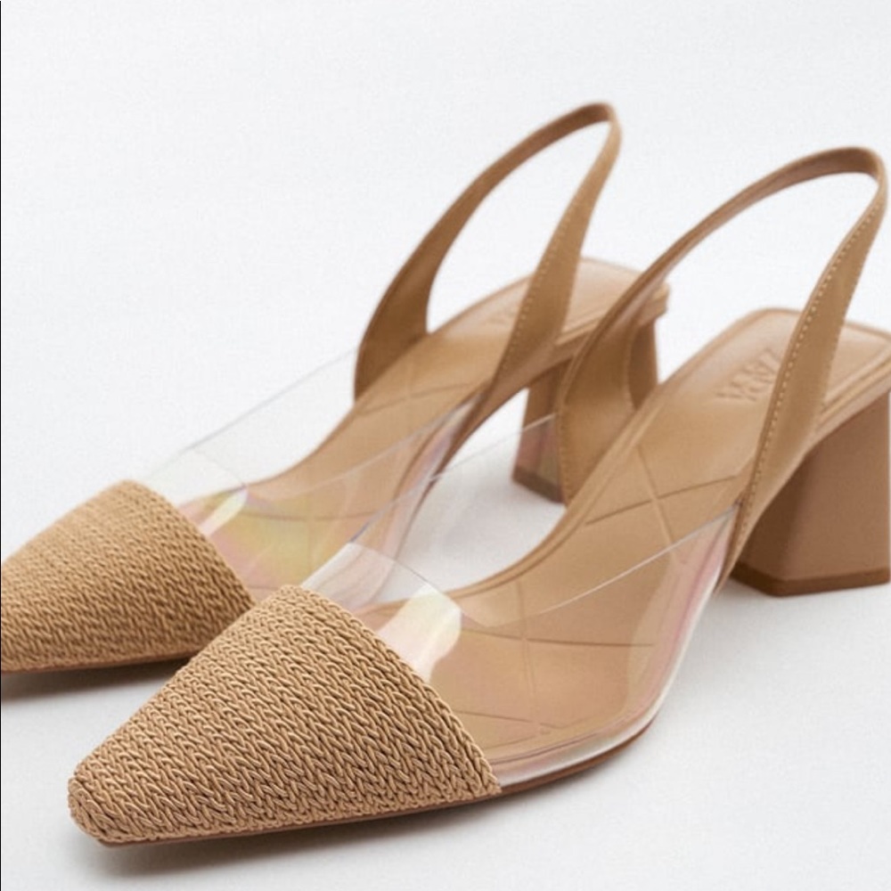 Zara heeled slingback Vinyl shoes size 6.5 NWT